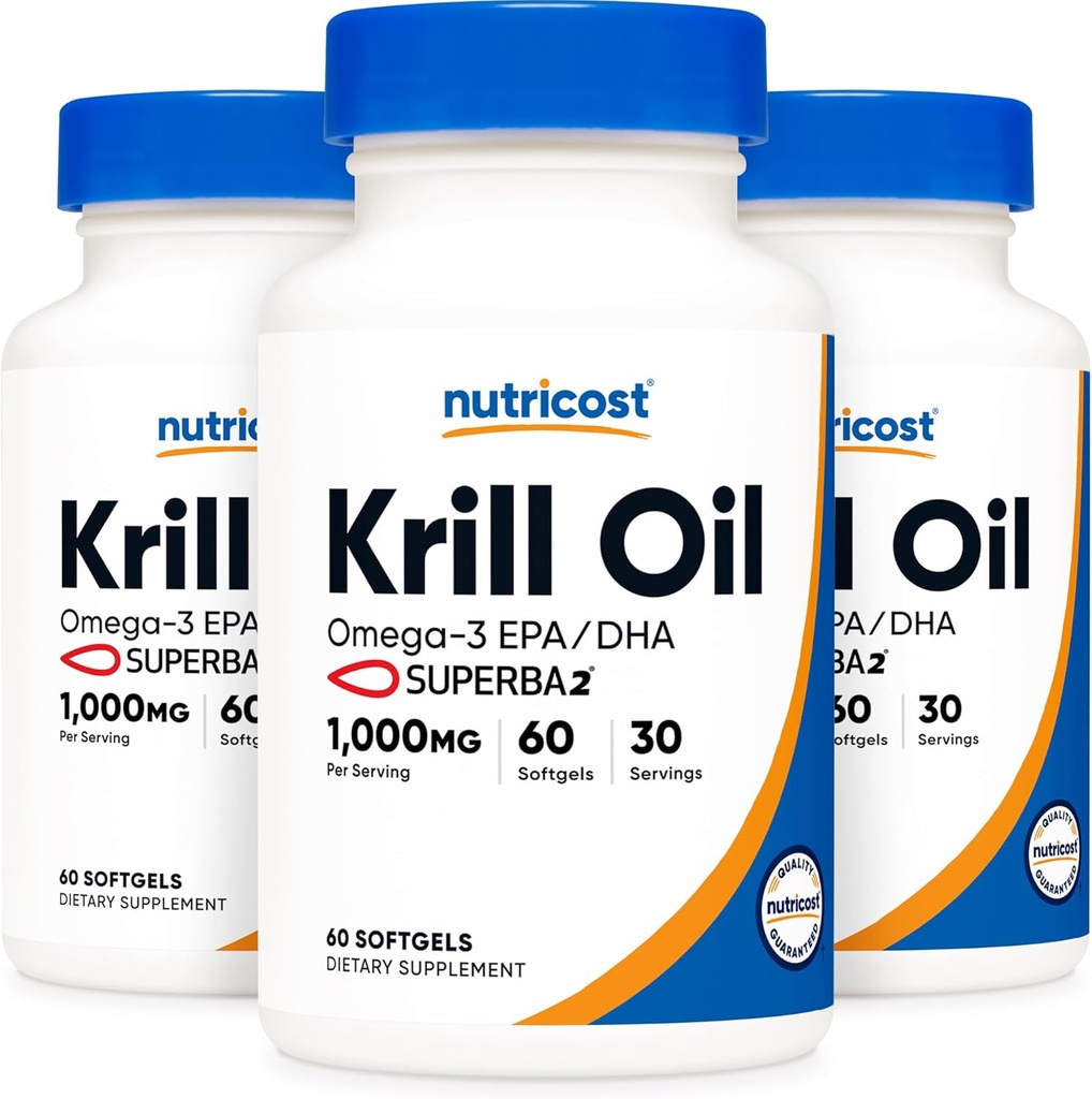 [BRSWKEDYDN5QIDTY] Nutricost Krill Oil 1000mg; 60 Liquid Softgels (3 Bottles) - Omega-3 EPA-DHA