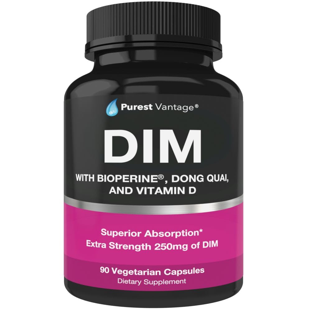 Suplemento DIM puro 250mg Diindolylmethane Plus BioPerine y Dong Quai - Soporte de equilibrio hormonal para mujeres y hombres, Menopause &amp; Estrógeno Soporte - 90 cápsulas vegetarianas