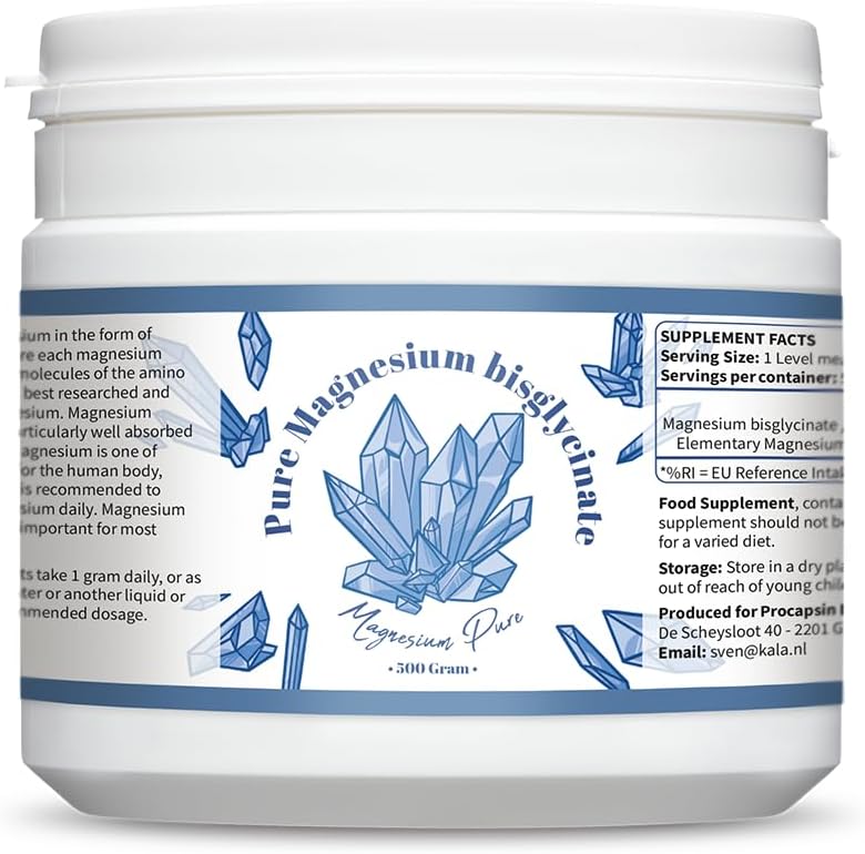 Pure Magnesio Bisglycinate Powder - Bisglycinate 200mg Magnesio Elemental por gramo - Sin Mag. Stearate (500)