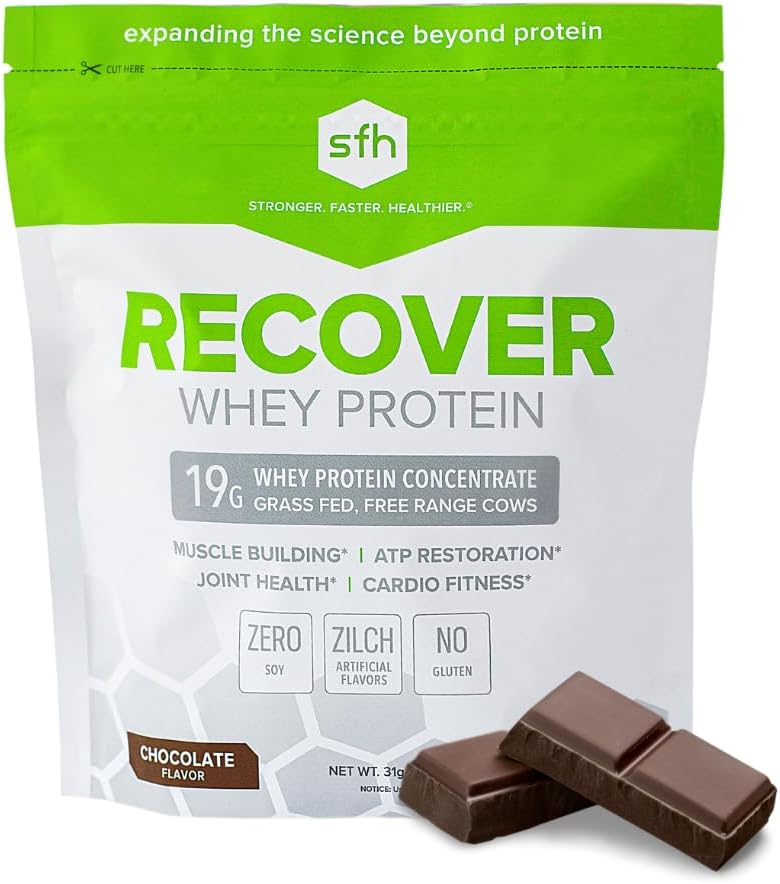 SFH Recover Whey Protein Powder (Chocolate) Great Tass Gras Fed Whey for Post Workout ← All Natural TEN No Soy, No Gluten, No RBST, No hay sabores artificiales (20 bolsa de servicio)