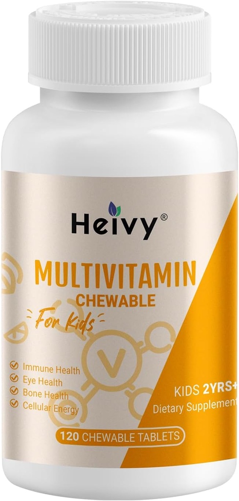 Heivy Toddlers Multivitamínicos, Niños Chewable Vitamina D3, C, Vitamina B12, B6, Vitamina A, E &amp; Zinc para Immune Support and Health, 120 Chewable Tablets