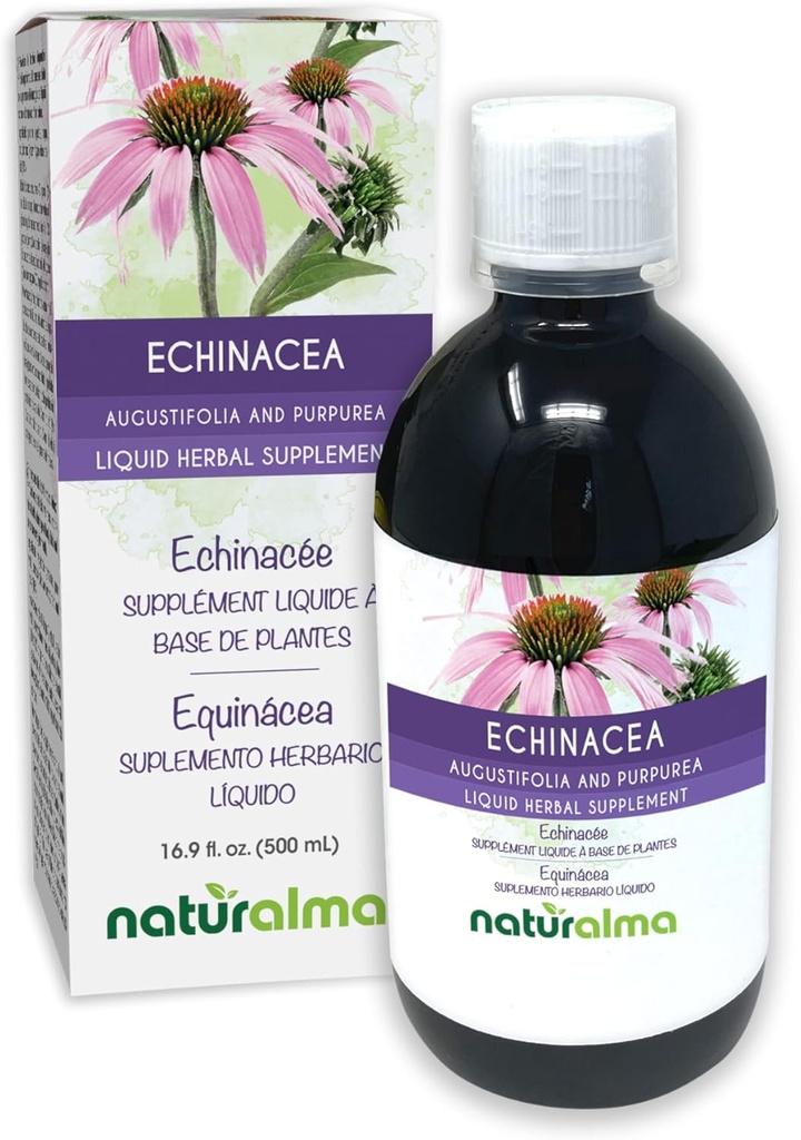 Naturalma Echinacea (Echinacea angustifolia y purpurea) Bota y hierba Alcohol-Free Tintura - 16.9 fl oz Liquid Extract in Drops - Herbal Supplement - Vegan