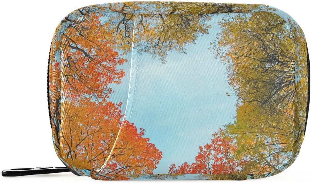 Naanle Autumn Trees Heart Pill Box 7 Day Pill Bolso de caja Organizador de píldoras de viaje con carcasa portátil caja semanal tamaño compacto para el sujetador de suplemento de vitamina
