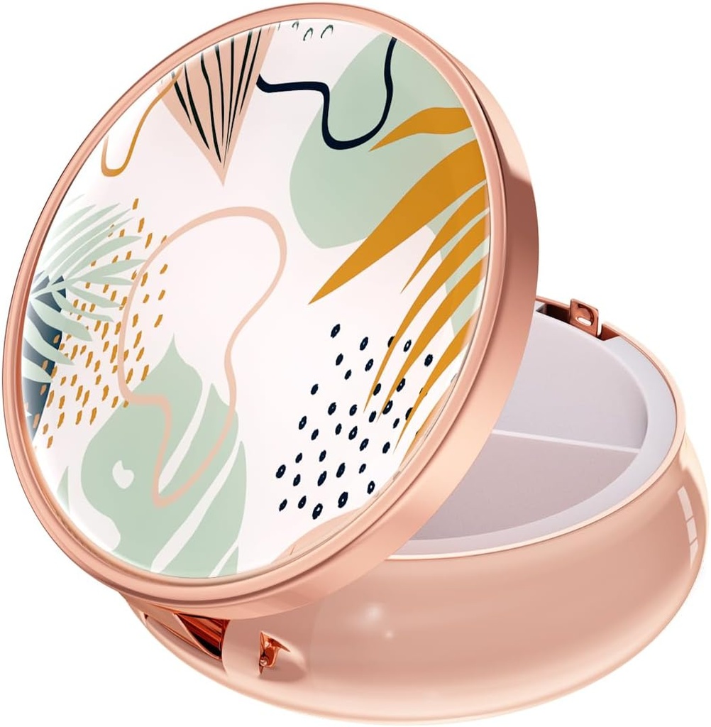 Caja de Píldora Rouidr, 3 Caja de Píldora de Medicina de Compartimiento, Caja de Medicina de Viajes de Metal Pequeño para Púrpura &amp; Bolsillo, Rosa Gold, Boho Leaves