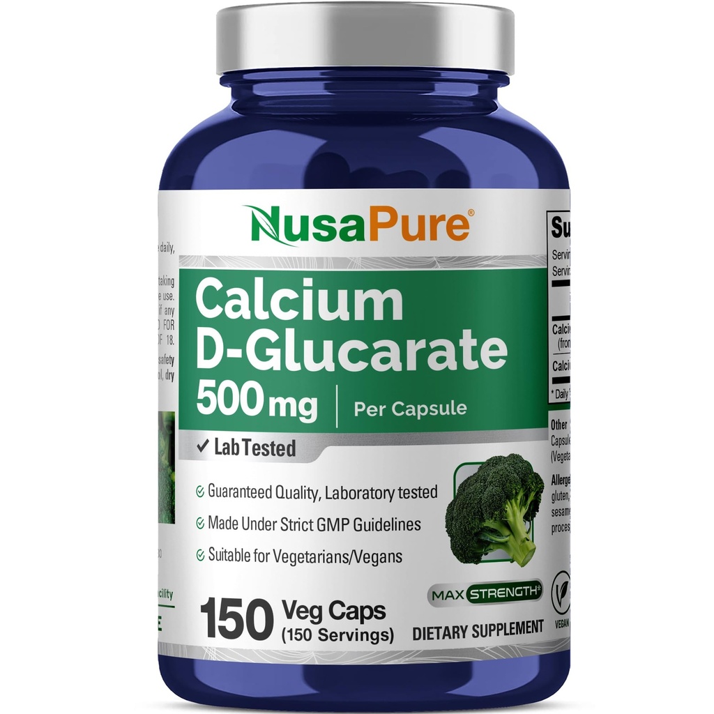 NusaPure Calcio D-Glucarate 500 mg 150 Veggie Caps, Vegan, Non-GMO, Gluten-Free
