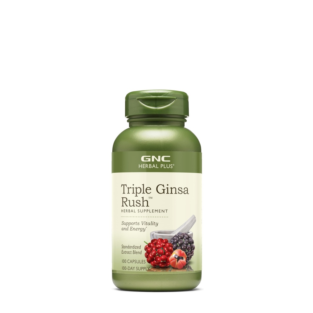 GNC Herbal Plus Triple Ginsa Rush, apoya la vitalidad y la energía, 100 cápsulas
