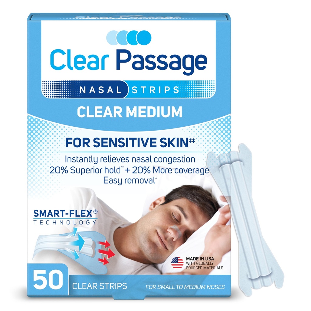 Nasal Strips Medium, Clear, 50 ct ← Funciona al instante para mejorar el sueño, reducir el ronquido, " Aliviar la congestión nasal Debido a las alergias de los fríos