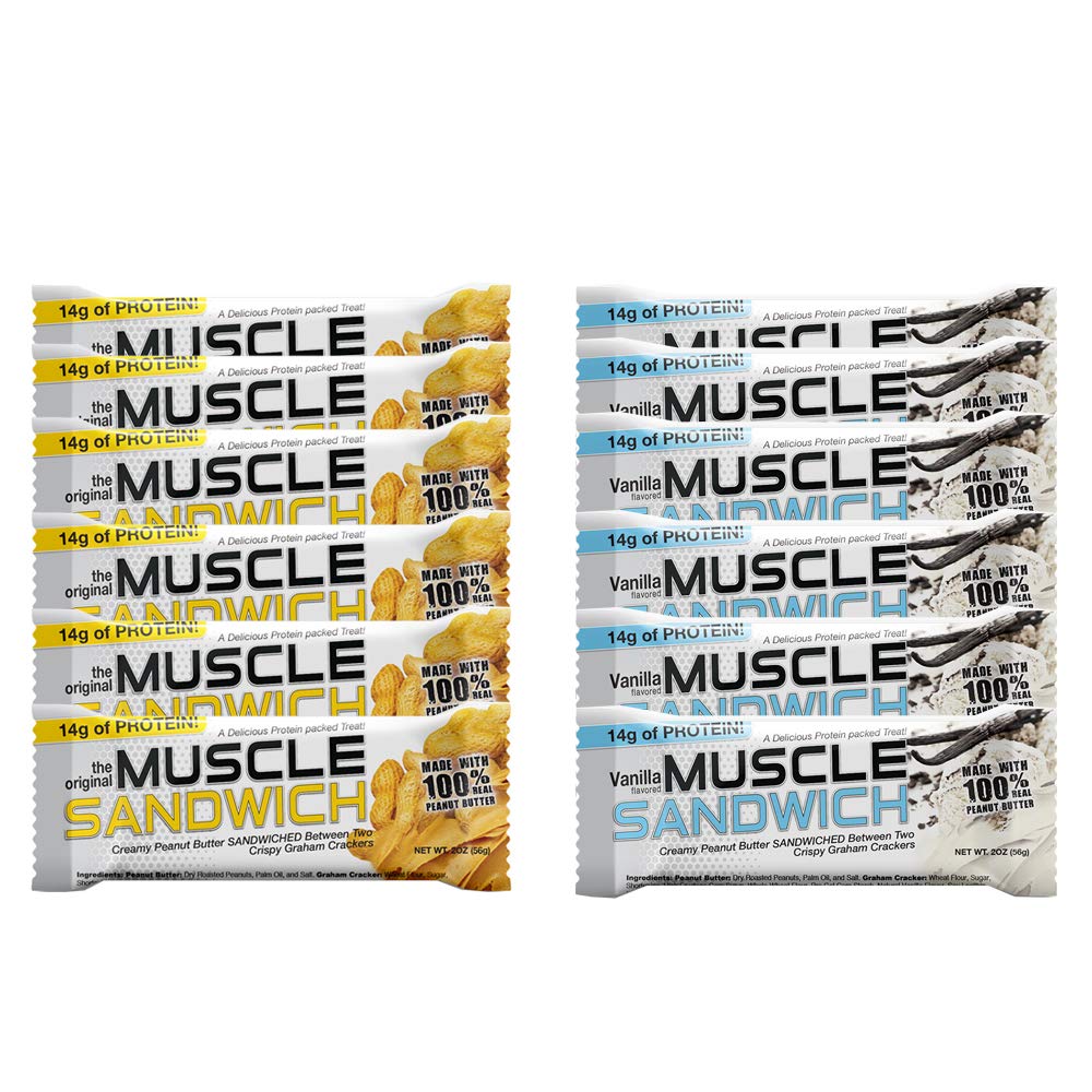 Muscle Foods Muscle Sandwich Bares, Variety Pack ← Ingredientes Reales, Whey Protein Isolate, High Protein Bars, 2-Ounce Bares (12 Conteo)
