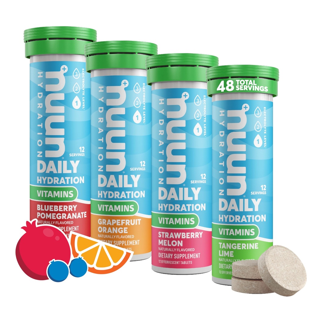 Nuun Vitaminas Electrolito Tabletas con Vitamina D, C, E, A, " B6, ácido fólico, Magnesio " Otros electrolitos esenciales, Gluten Free " Vegan, Fruta mezclada, 4 Pack (48 Servings Total)