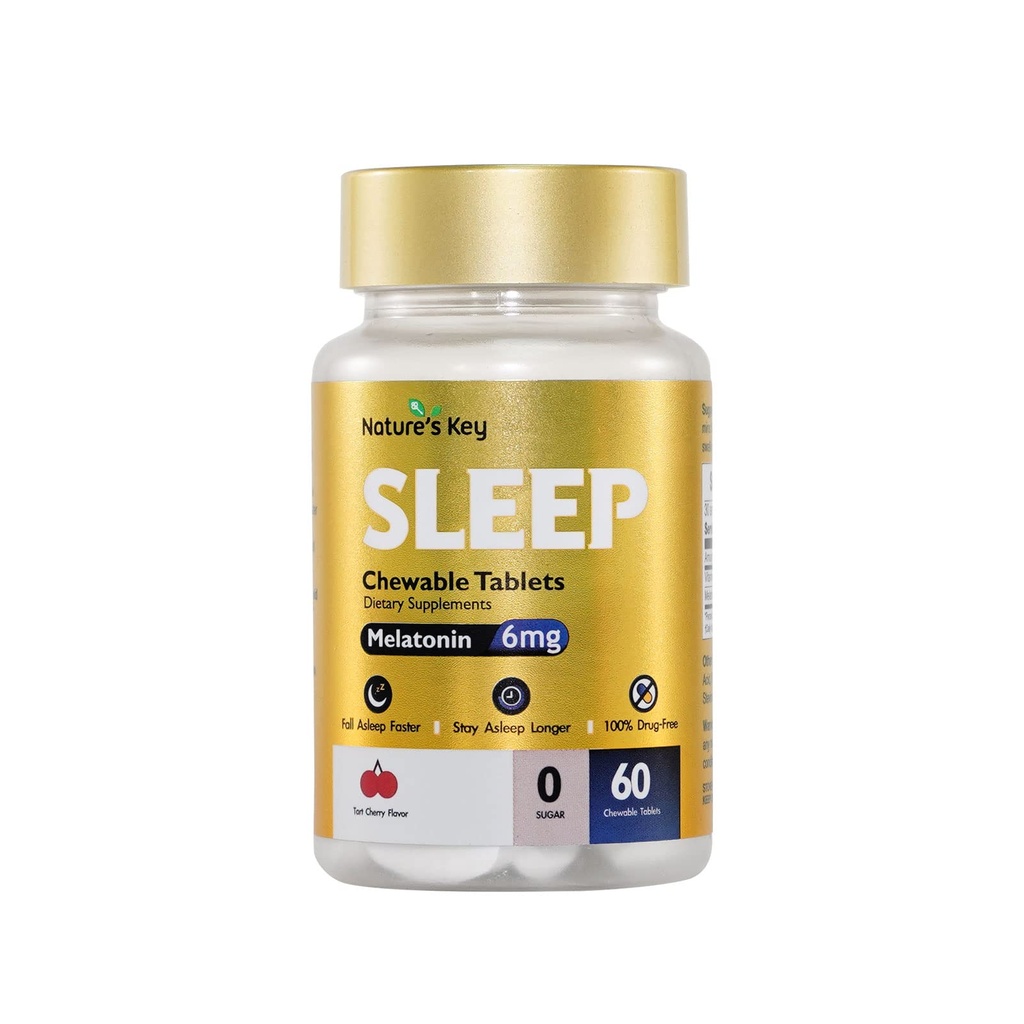 Melatonina clave de la naturaleza 6mg Tablas picables, Azúcar libre ← Promueve descanso &amp; sueño más rápido ← No-Habit Forming, con 6mg Vitamina B6 ← 60 Tabletas (Yummy Tart Cherry Flavor)