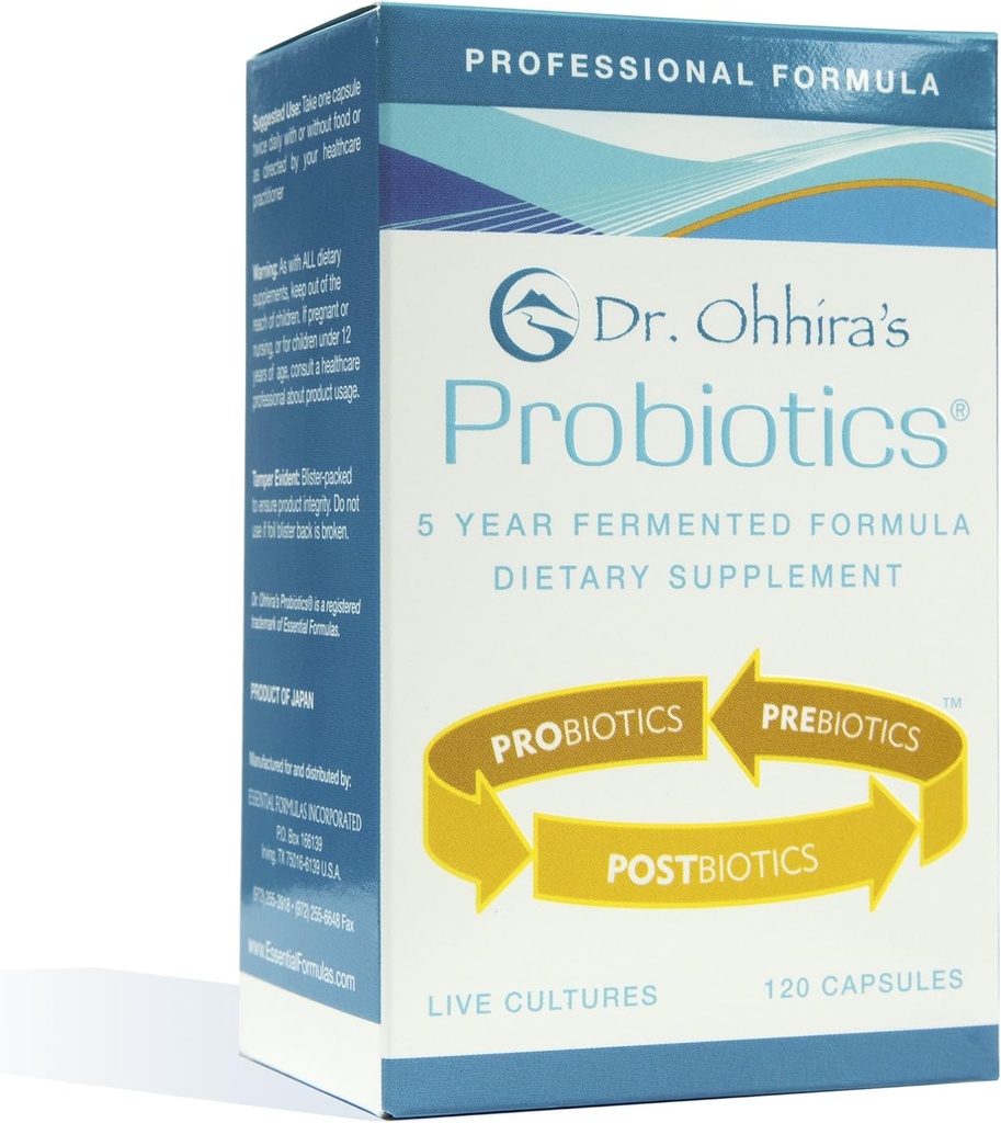 Fórmula profesional del Dr. Ohhira con Prebióticos fermentados de 5 años, Probióticos activos vivos y el único producto con metabolitos postbióticos, 120 cápsulas