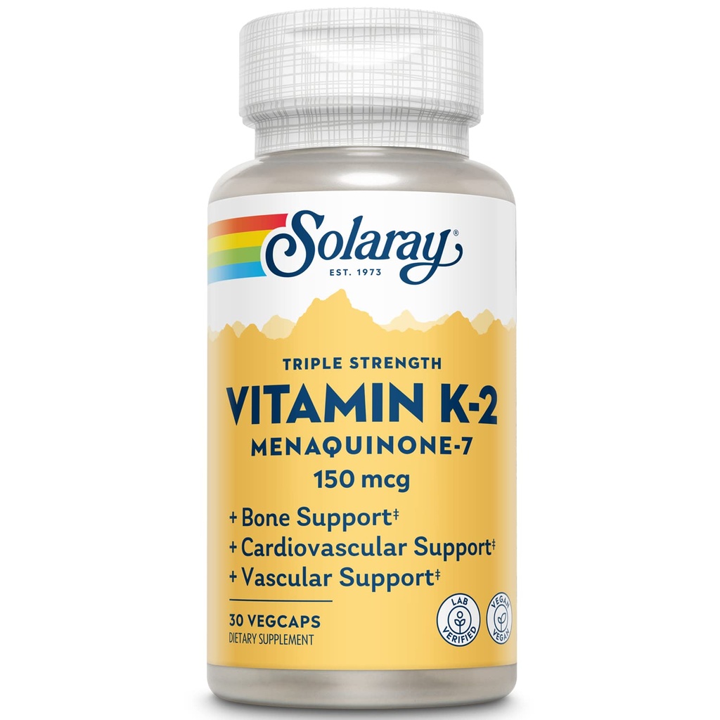 SOLARAY Triple Strength Vitamin K-2 como MK-7, 150 mcg  durable Heart &amp; Bone Health, Vascular Function Support ← 30ct