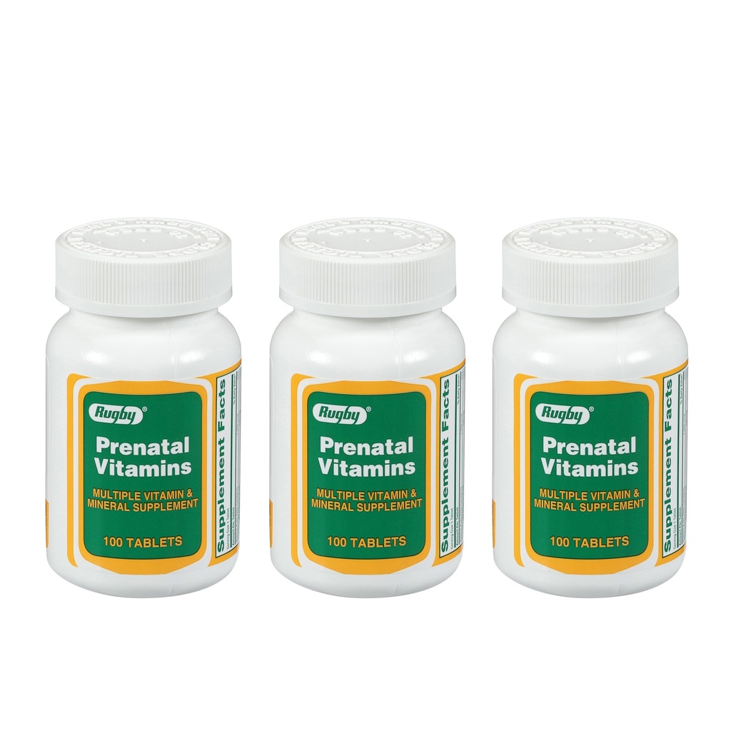 Vitaminas prenatales de Rugby - Múltiples vitaminas y suplementos minerales - 100 tabletas (3 Pack)