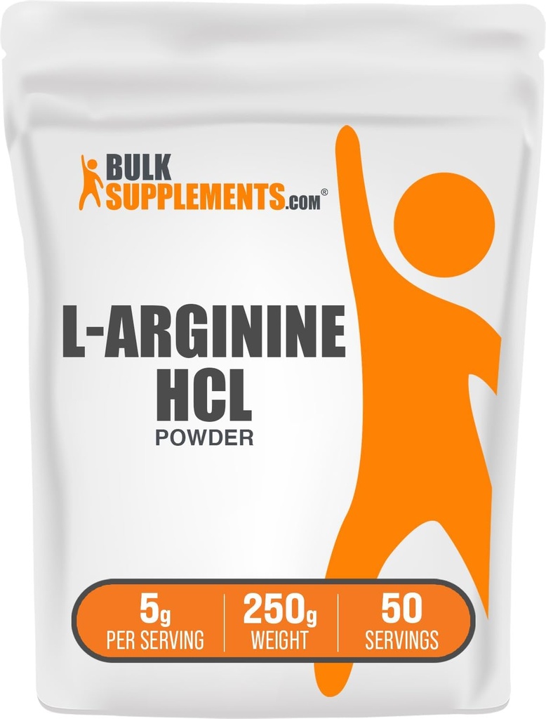 BulkSupplements.com L-Arginina HCl Powder - Suplemento de óxido nítrico, pólvora de arginina - libre de sabor, 5g por ser, 250g (8.8 oz) (Pack of 1)