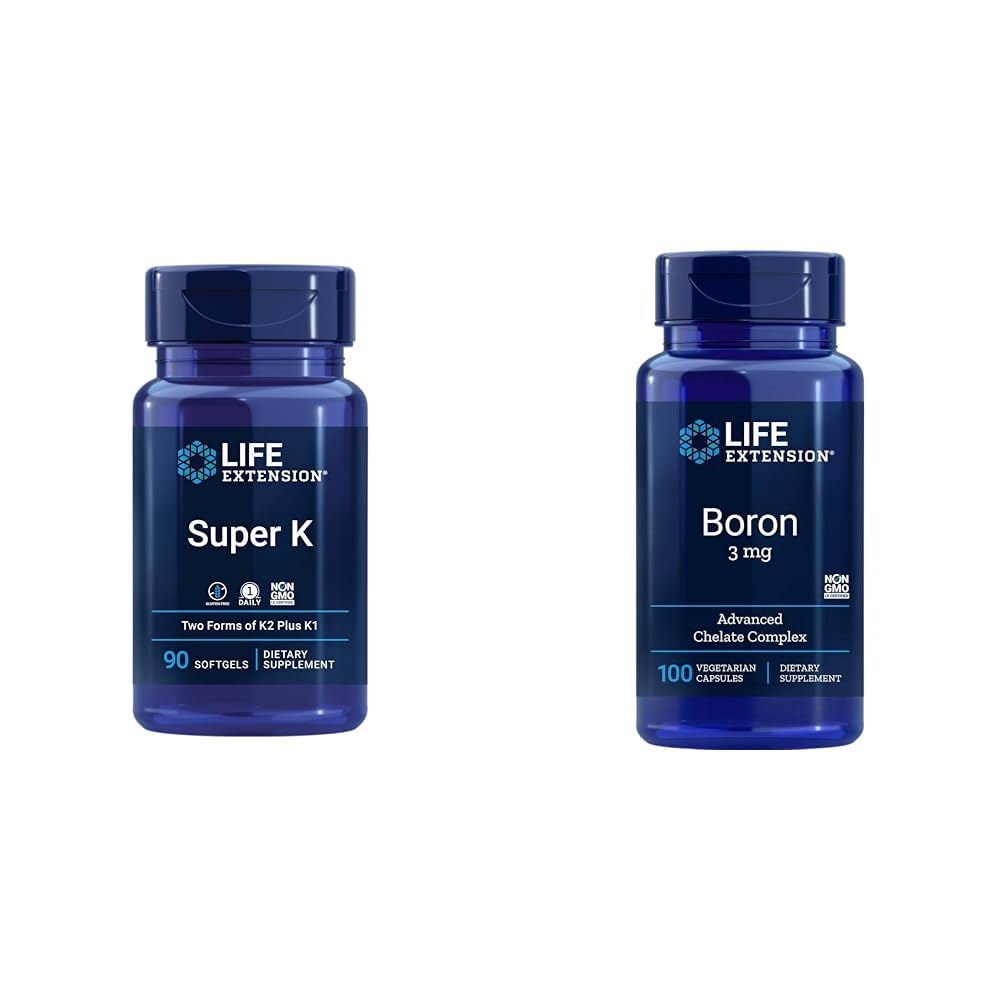 Super K Vitamina K1, K2 MK-7, MK-4, Vitamina C, Bone/Heart Health, 3-Month Supply y Boron 3 Mg 100 cápsulas vegetarianas