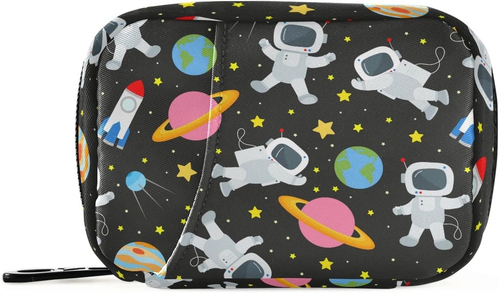 Space Travel Galaxy Astronauts Pill Box 7 Day Pill Bolso de caja Organizador de píldoras de viaje con carcasa portátil caja semanal tamaño compacto para el sujetador de suplemento de vitamina
