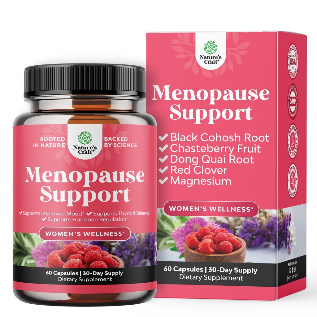 Suplemento completo de la menopausia de hierbas para mujeres - Equilibrio de hormonas femeninas cápsulas para suéteres nocturnos Hot Flashes " Mood Swings with Dong Quai, Chaste Berry " Black Cohosh Root - 60 Count Pack