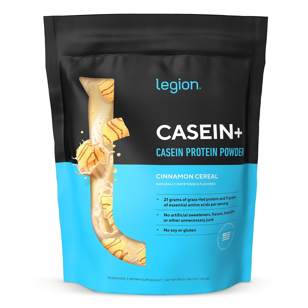LEGION Casein+ Casein Protein Powder (Cinnamon Cereal) - Slow-Release Micellar Protein Powder - Non-GMO, Gluten-Free & Naturally SweetenedPowder from Grass-Fed Cows