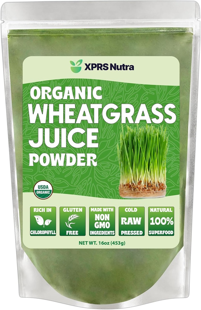 [BRSWYAYDCAFQ4ELF] XPRS Nutra Organic Wheatgrass Juice Powder - Sustainably Grown - Instant Wheat Grass Juice Powder Made from Concentrated Juice - Más Potent Than Organic Wheatgrass Powder - 16 Ounce