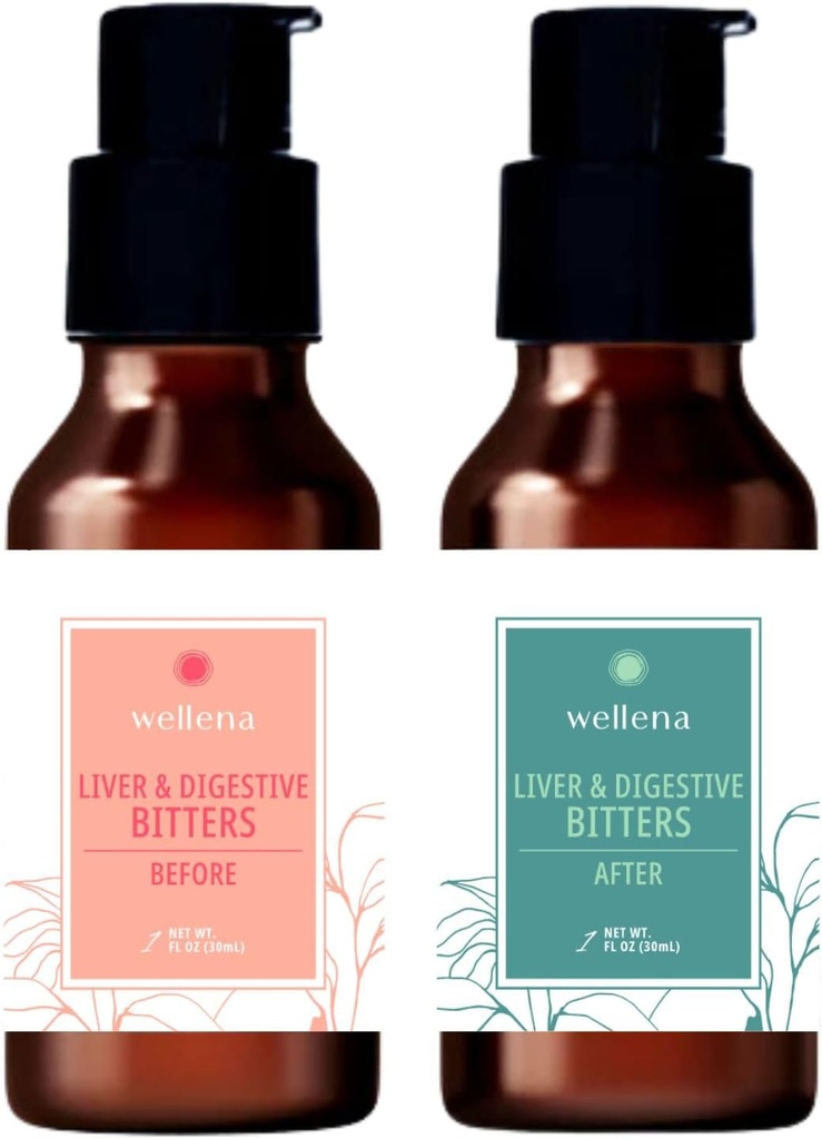 Wellena Liver and Digestive Bitters Kit, Antes y Después de la Comida Suplemento Herbal Líquido, Digestión Saludable y Apoyo hormonal, Ayuda a la Digestión