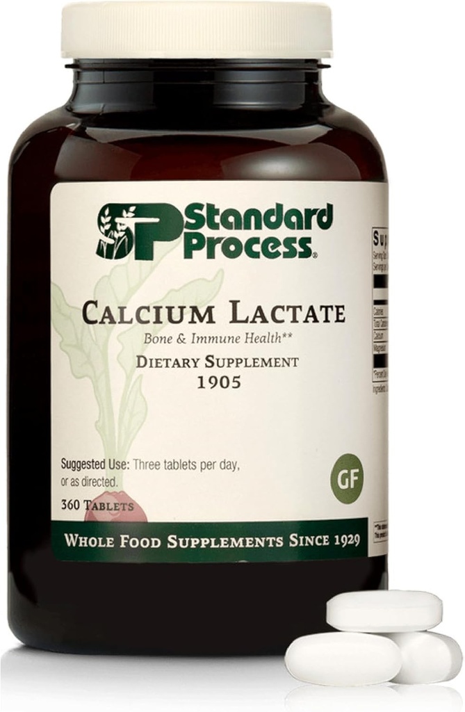 Estándar Proceso Calcio Hueso Lactato & Salud Inmune Apoyo dietético - Vegano, Sin gluten, No-Dairy, No-Soy & No Grado - Bono, Asistencia sanitaria conjunta - 360 Tablas