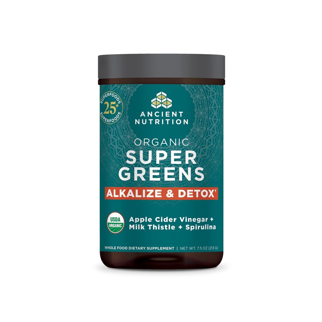 Nutrición antigua Supergreens Alkalize " Detox Powder, orgánico Superfood Powder Hecho de Frutas Reales, Verduras y Herbs, para el apoyo digestivo y energético, 25 Servings, 7.5oz