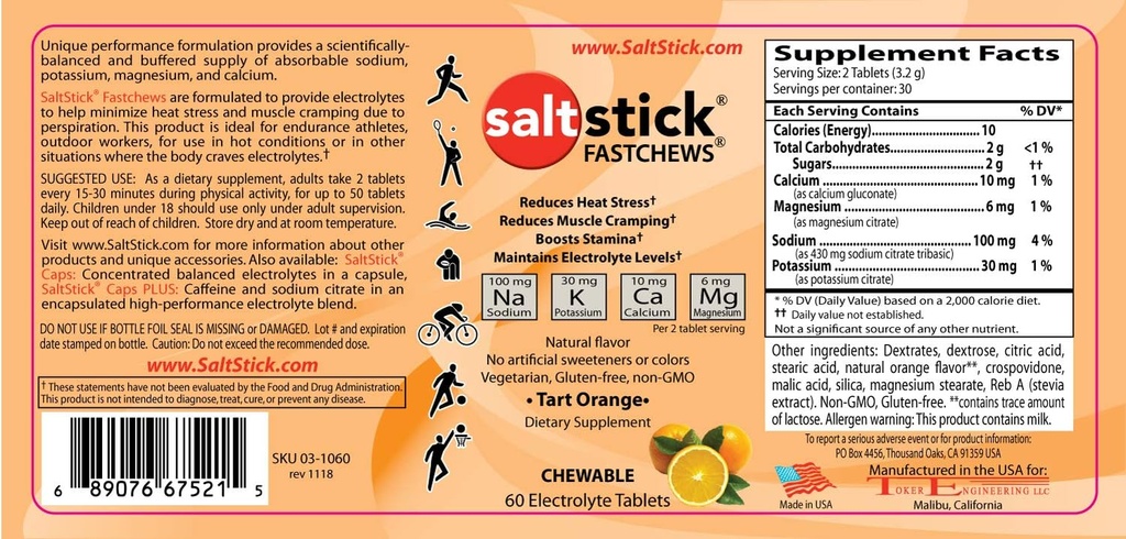 SaltStick FASTCHEWS 60-Count Bottle, Bundle con Travel Pack 10 Cuenta - Tart Orange