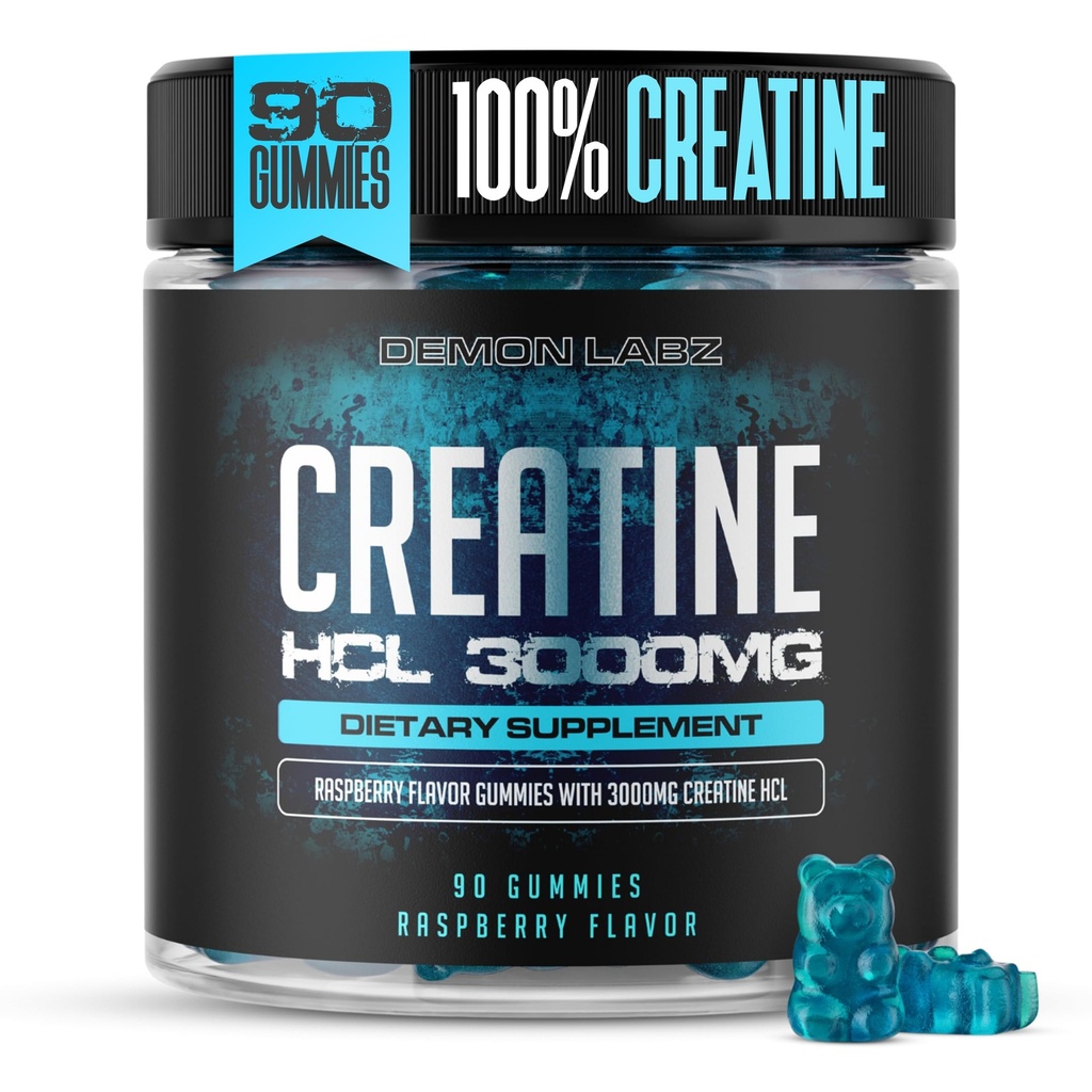 Creatine HCL 3000mg Por Serving - Raspberry Flavour - Vegan Gummies (90 Cuenta (Pack of 1), Raspberry)