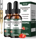 Magnesium Glycinate Liquid Drops Suplemento, con Magnesium Glycinate 500mg Ashwagandha, L - Theanine, Chamomile -Support Stress Relief, Bone, Muscle, Mood Strawberry Flavor 2Pack