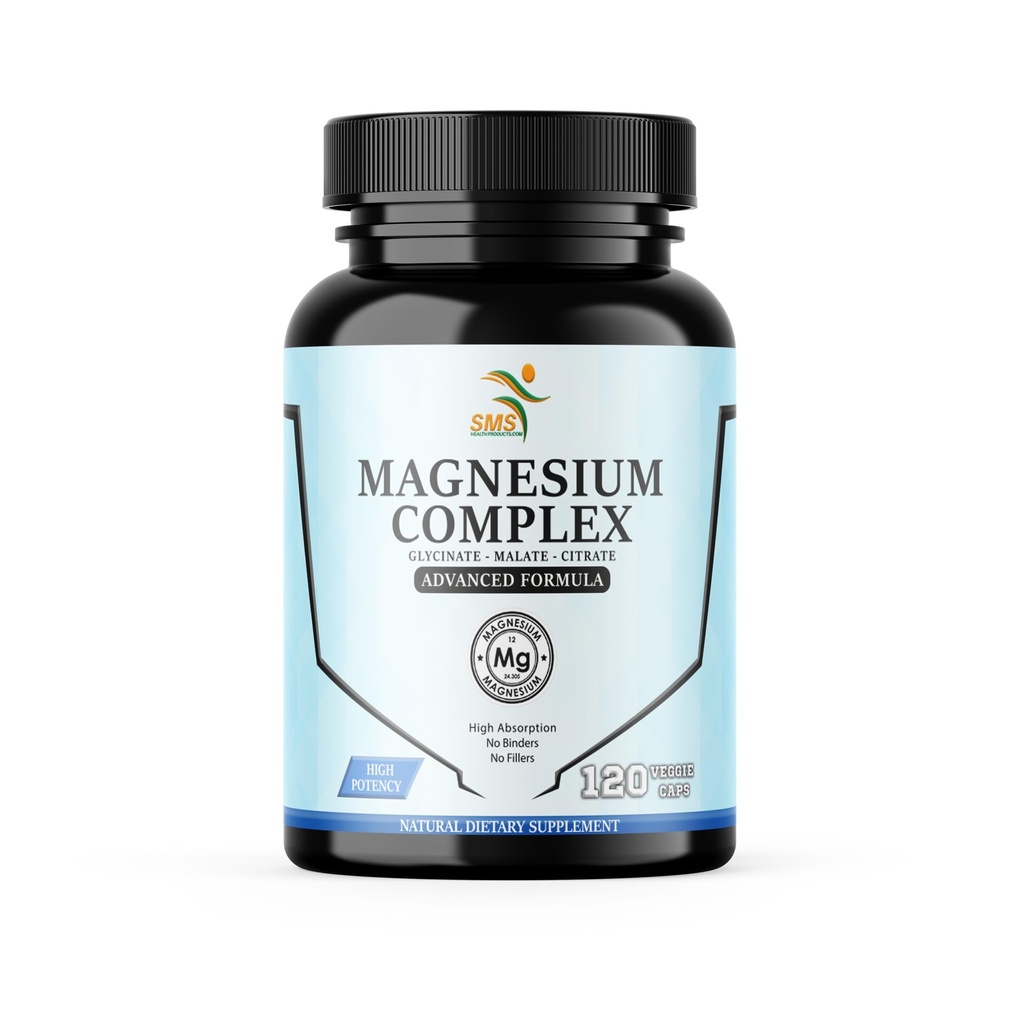 Complejo de Magnesio Ø 470mg de Magnesium Glycinate, Malate, " Citrate for Muscles, Nerves, " Energy TEN High Absorption TEN Vegan, Non-GMO ANTE 120 Capsules