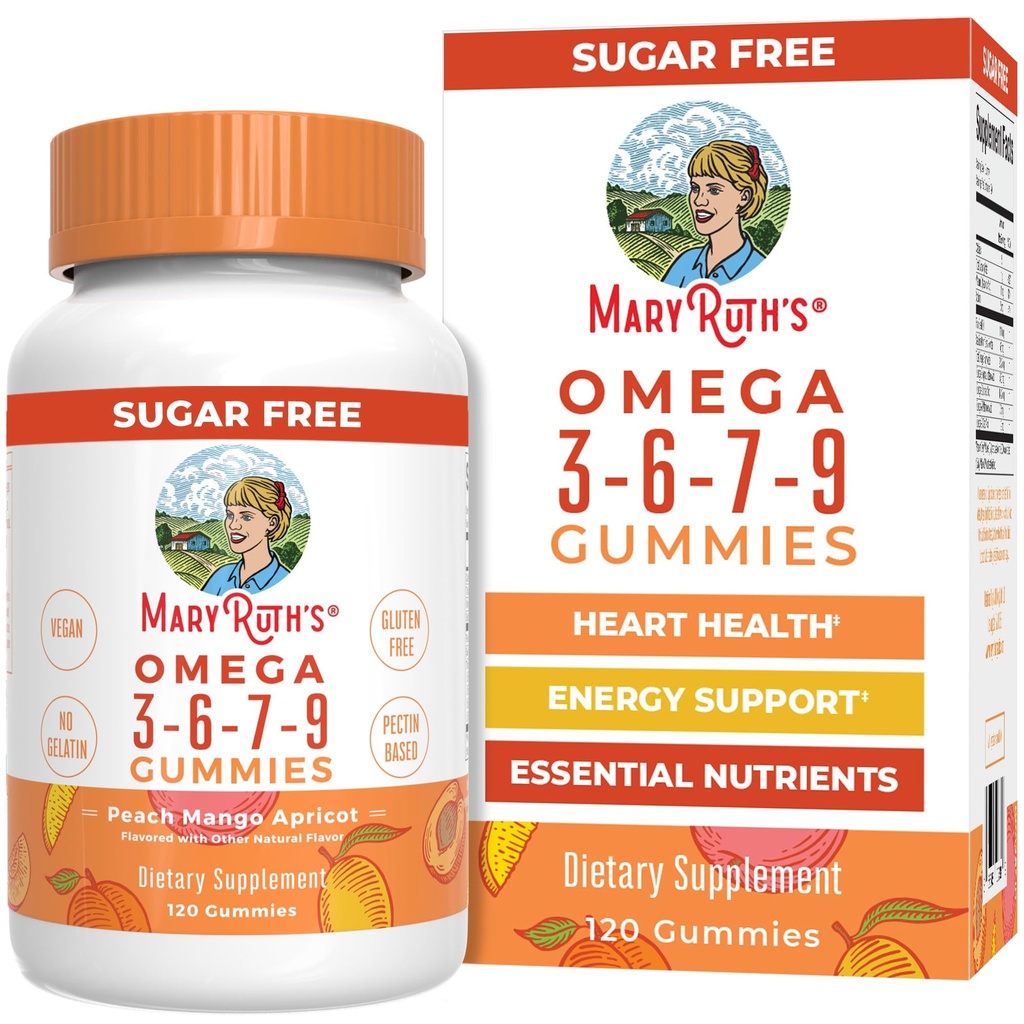 MaryRuth Organics Vegan Omega 3 6 7 9 Gummies TENIDO Hasta 4 Mes de Abastecimiento TENGA 3 Suplemento con Flaxseed Oil TEN Omega 3 Gummies ANTE NO Fish Taste ANTE NO GUMO ANTE 120 Conde