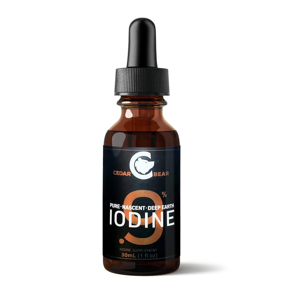Oso de Cedro - 0,9% Pure Nascent Deep Earth Iodine Supplement, All-Natural Thyroid Support and Metabolism Booster, Alcohol-Free Iodine Drops, Natural Iodine Liquid, 1 fl oz / 30 ml