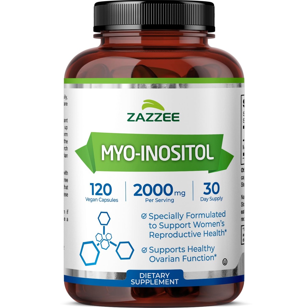Zazzee Myo-Inositol Capsules, 2000 mg por Serving, 120 Vegan Capsules, dosis ideal para 40:1 Ratio, 100% Vegetariano, Saldo hormonal &amp; Función Ovárica saludable, All-Natural and Non-GMO