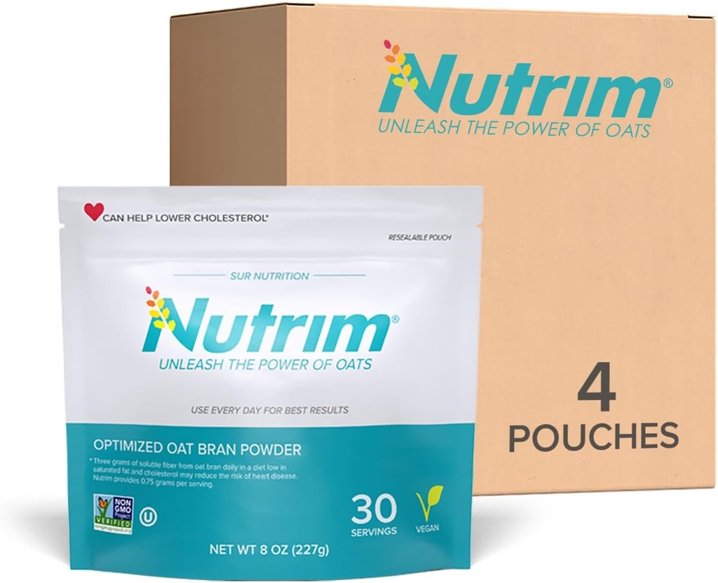 Nutrim Oat Bran Powder con 750mg Beta Glucan per Serving - Easy-Mix Soluble Fiber for Cholesterol Management & Immune Support - Heart Healthy, Non-GMO & Vegan Oatón