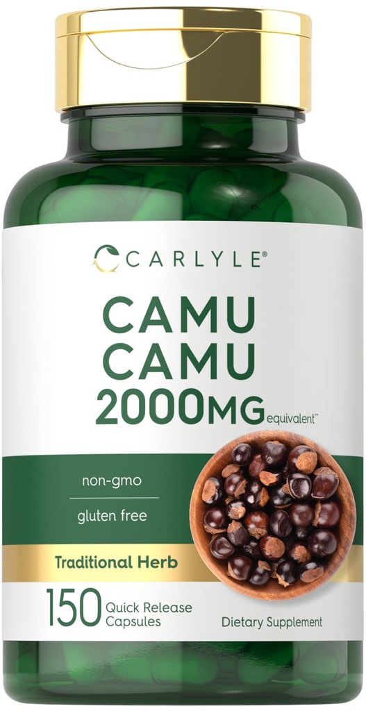 Carlyle Camu Camu con Vitamin C TENIDO 2000mg ANTE 150 cápsulas TENIDA Herb Extract Supplement TEN Myrciaria Dubia ANTE No GMO y Gluten Free
