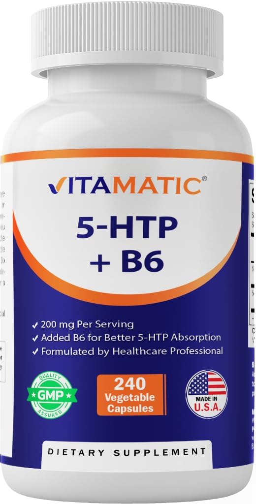 [BRSRAZQ7BMNAMCD3] Vitamatic 5-HTP 200mg con B6 5mg Por Serving - 240 Vegetarian Capsules (5-Hydroxytryptophan) - (Griffonia Simplicifolia Seed Extract)
