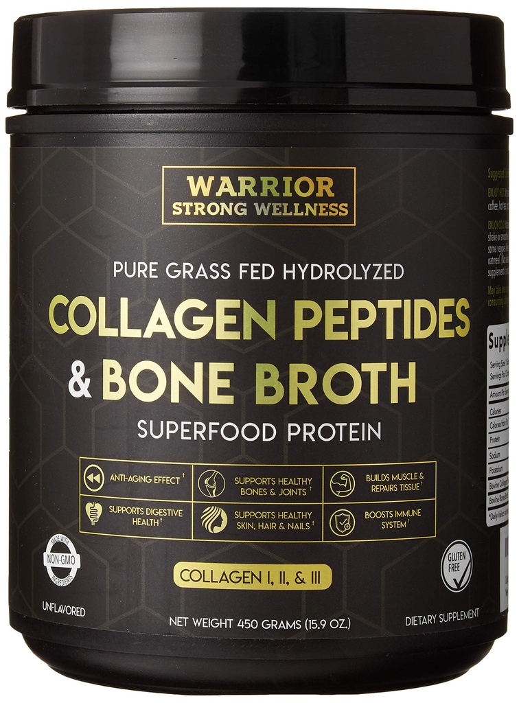 Péptidos de colágeno Premium Broth Powder de hueso: Grass Fed Collagen Hidrolyzed Boost for Healthy Skin, Nails, Hair, Joints, Muscles, Bones, Digestion, Keto Friendly, Unflavored