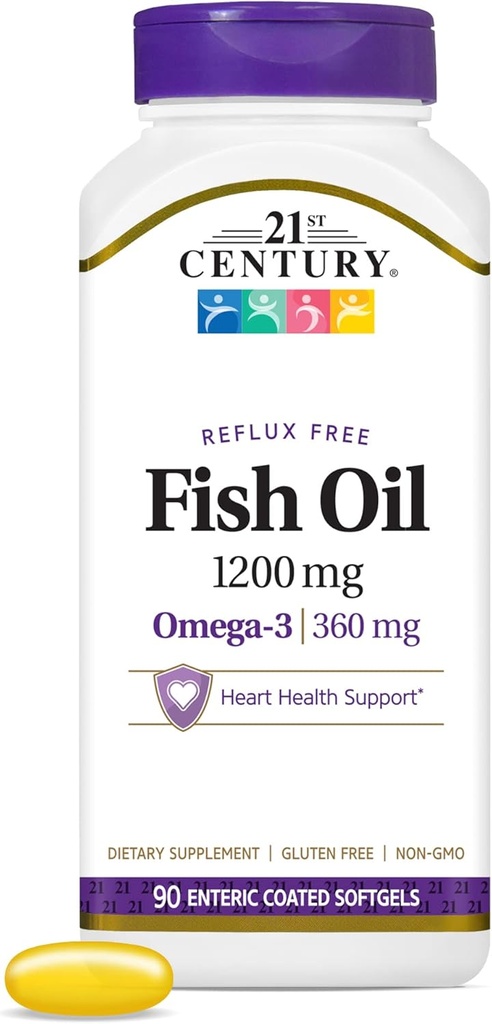 [BRSWIZ3ROEJRE3DY] 21th Century Fish Oil 1200 mg Enteric Coated Softgels, 90 Cuenta