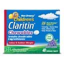 Claritin Children's Allergy Medicine, 24-Hour Non-Drowsy Loratadine 5mg Chewable Tablet, Antihistamine for Kids Ages 2 Years and Older, Grape Flavored, 40 tabletas