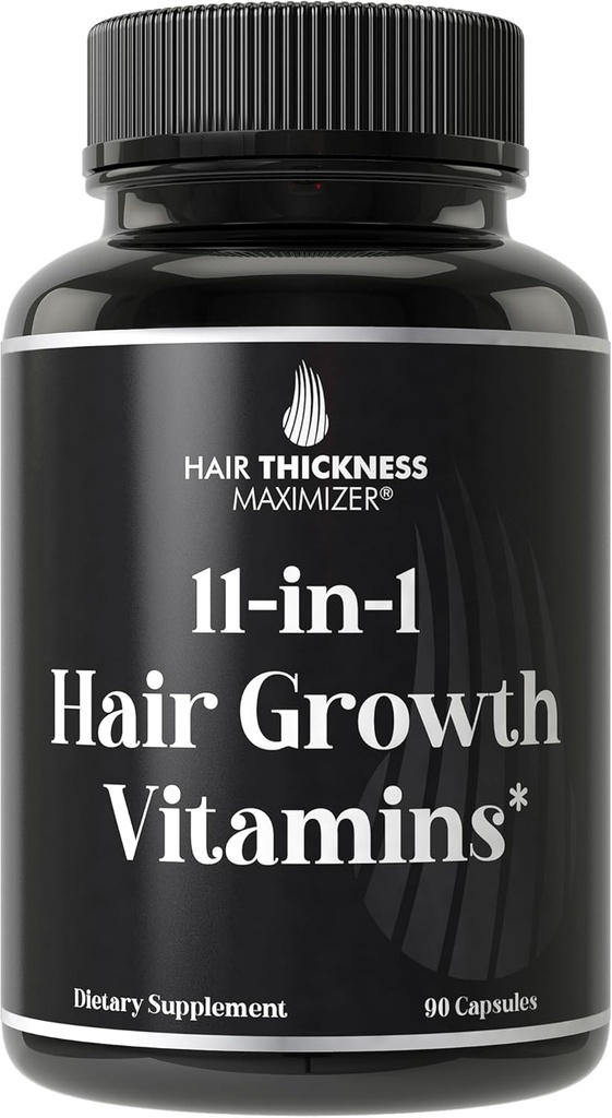 11-en-1 Vegan Hair Growth Vitamins for Thinning & Brittle Hair – Advanced Vitamin Complex with 5000mcg Biotin, Pumpkin Seed, Zinc. Supports Thicker, Healthier-Looking Scalp for Women & Men