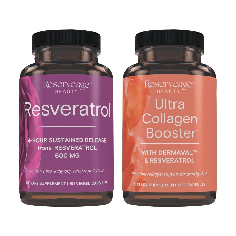 Resveratrol de reserva &amp; Booster Ultra Collagen - Resveratrol & Collagen Capsules para Celular &amp; Skin Soporte - Características Dermaval - 60 cápsulas, 90 cápsulas de booster ultra Collagen
