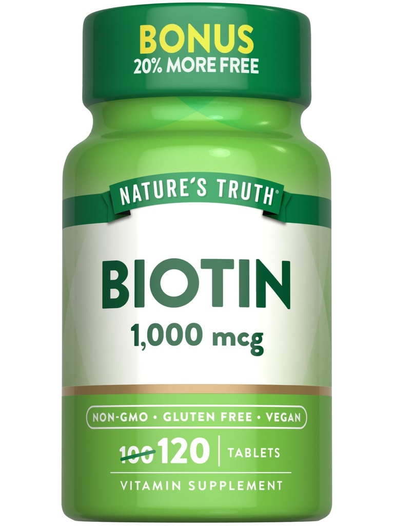 Nature's Truth Biotin | 1000mcg | 120 Tablets | Vegan, Non-GMO, Gluten Free Supplement
