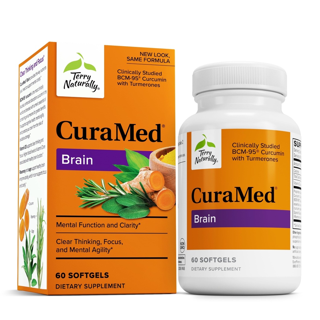 Terry Naturalmente CuraMed Cerebro - Suplemento dietético de apoyo Claridad & Focus - Suplemento de salud cerebral con Curcumin " Turmeric Aceite esencial para la concentración de ayuda - 60 Softgels