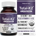 Total K2® Ø Vitamina K2 como MK7 & MK4 tención Plus K1 & Vitamina D3 Cofactor - 620 mcg K2 per Serving - All-Trans MK7 de MenaQ7® - Full-Spectrum Vitamin K - Vegan, Certified Orgánico (60 cápsulas)