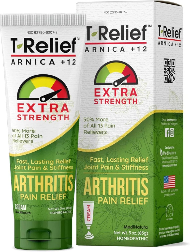 [BRSWIYQTPJ4GOYLI] T-Relief Extra Strength Artritis Cream Arnica +12 Dolor Alivio de Medicamentos Naturales Ayuda Soothe Soreness Stiffness Aches " Pains in Joints Naturalmente - 3 oz