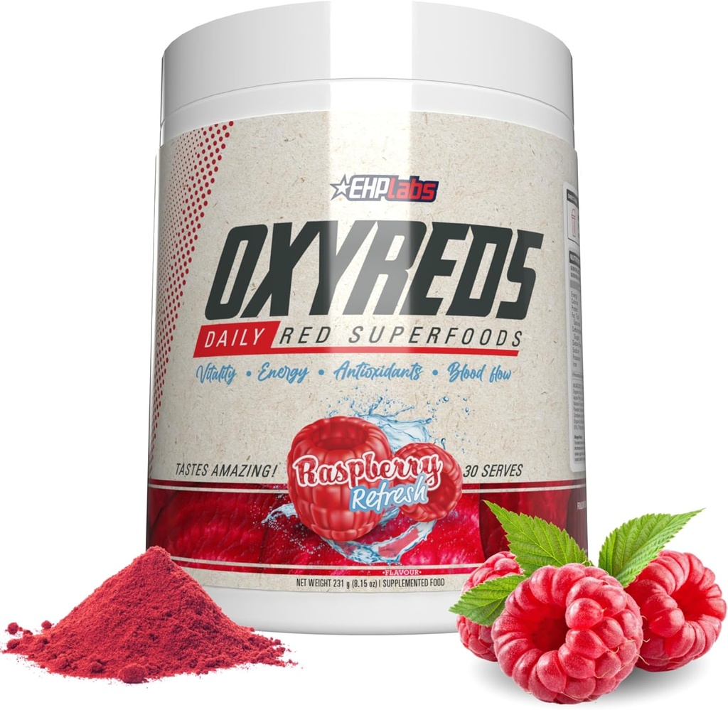 [BRSROGQ2B4OROYA7] EHP Laboratorios OxyReds Superfood Beets Powder - Suplemento de óxido nítrico, Polvo de remolacha orgánica, Suplemento de apoyo inmunitario " Prebióticos para la salud digestiva, Polvo de remolacha - Refresh de frambuesa, 30 Servimientos