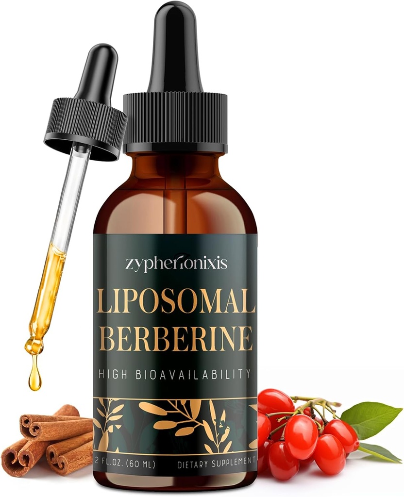 Liposomal Berberine Drops Supplement 3000mg - High Absorption AMPK Activator, Organic Berberine HCl Complex with Ceylon Cinnamon & Ginger for Immune & Digestion (2 fl oz)