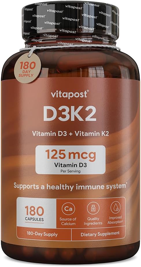 D3K2 Silencio D3 K2 combina vitamina K y vitamina D con calcio y bioperina. D3 y K2 Suplementos Huesos sanos, Corazón &amp; Musculos
