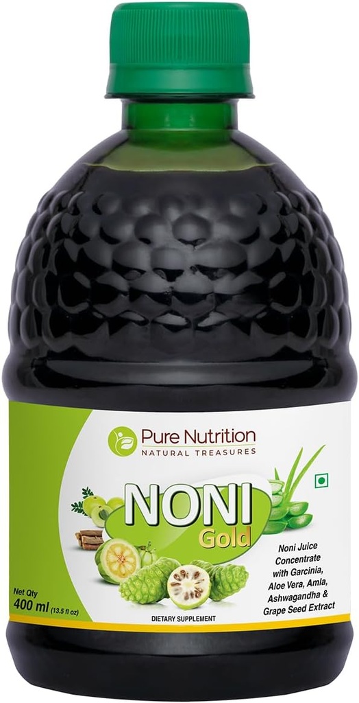 [BRSWYYAZCQNR4GTD] Nutrición pura Noni Gold Noni Juice Concentrate with Garcinia, Aloe Vera, Amla, Ashwagandha and Grape Seed Extract- 400ml