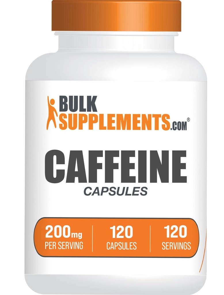 BulkSupplements.com Caffeine 200mg Capsules - Suplementos de cafeína, Caffeine Pills 200mg - para el soporte energético, 1 cápsula de cafeína por servicio, 120 cápsulas (Pack of 1)